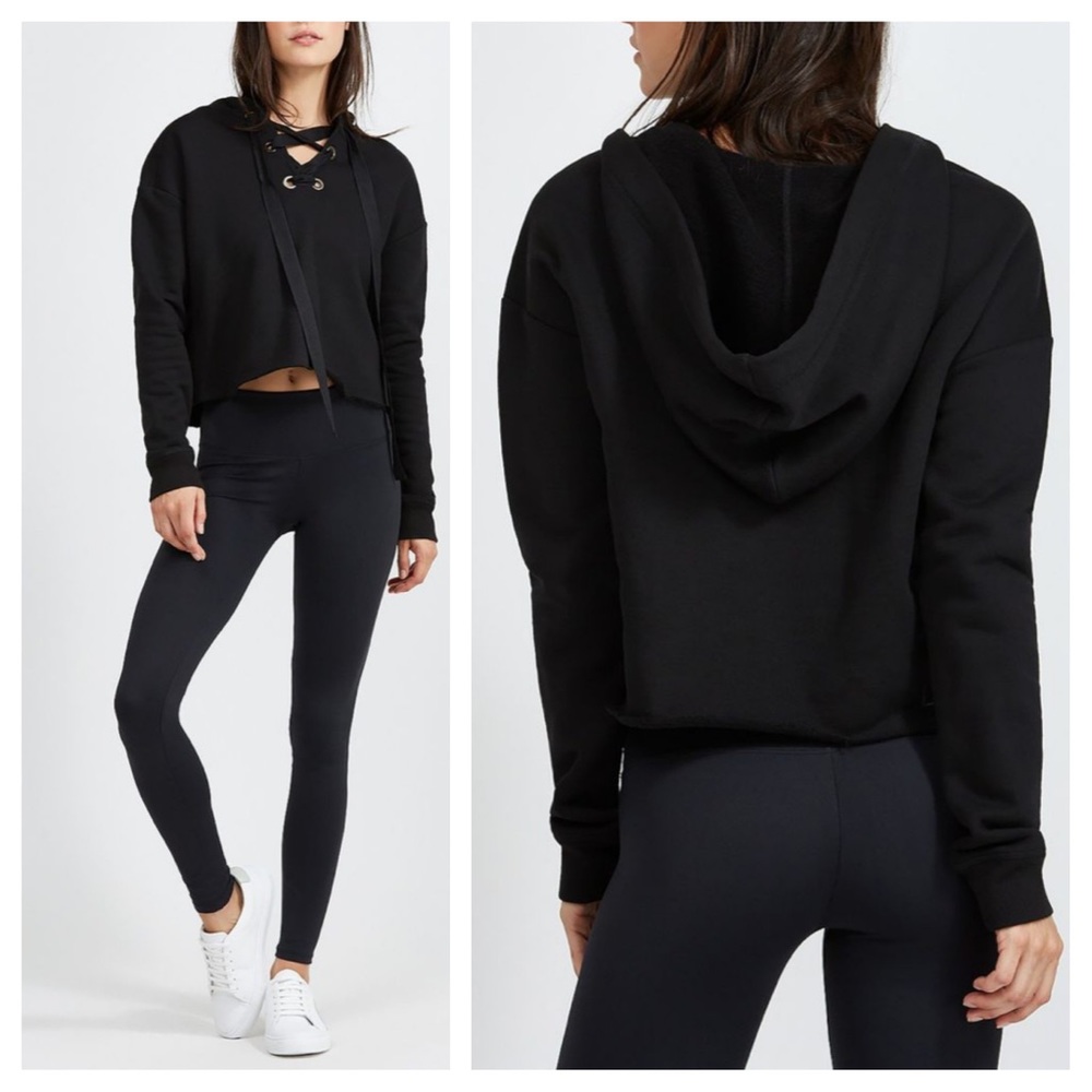 Wesley • S • Mercer Lace Up Black Cropped Hoodie